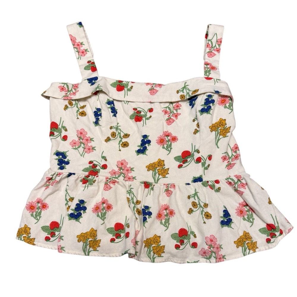 Francesca’s Floral Peplum Tank Top Size L Strawberry Flower Print